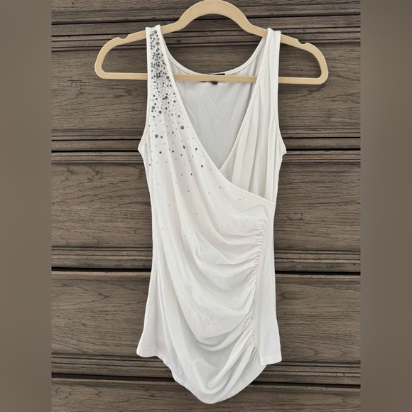 Express White Rhinestone Tank Top EUC Embellished Camisole Sequin Beaded Modal - Picture 1 of 11